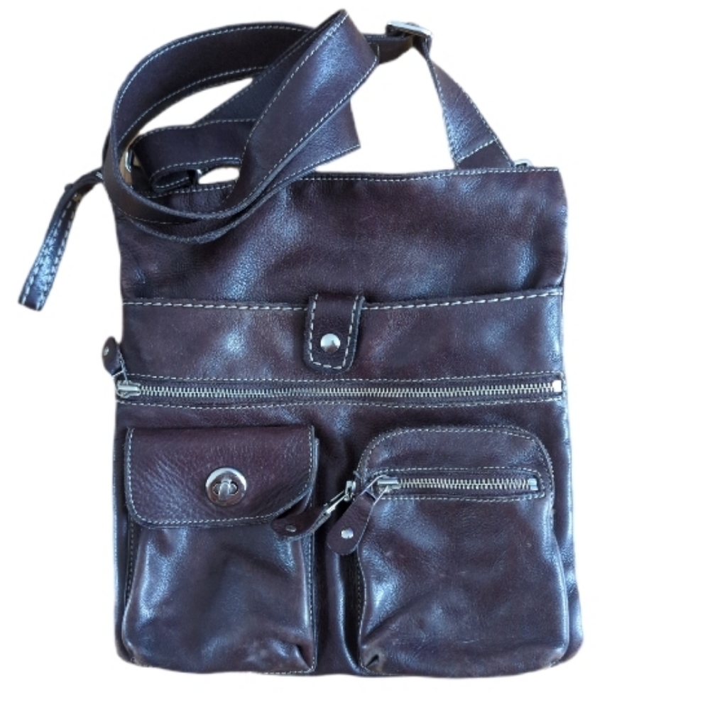 Roots Brown Leather Crossbody Bag For Men or Women